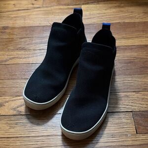 Rothy's Black Ankle Boots with Blue Accents